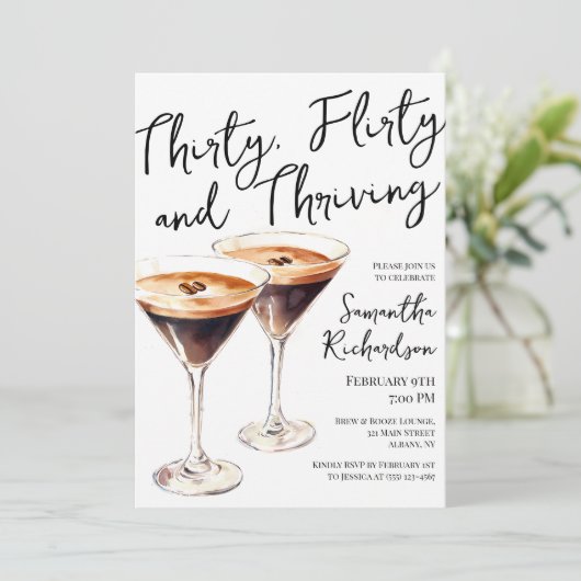 Dertig flirterige en bloeiende cocktail 30e verjaa kaart (Staand voorkant)