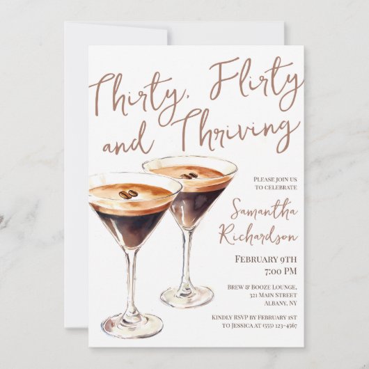 Dertig flirterige en bloeiende Martini 30e verjaar Kaart (Voorkant)