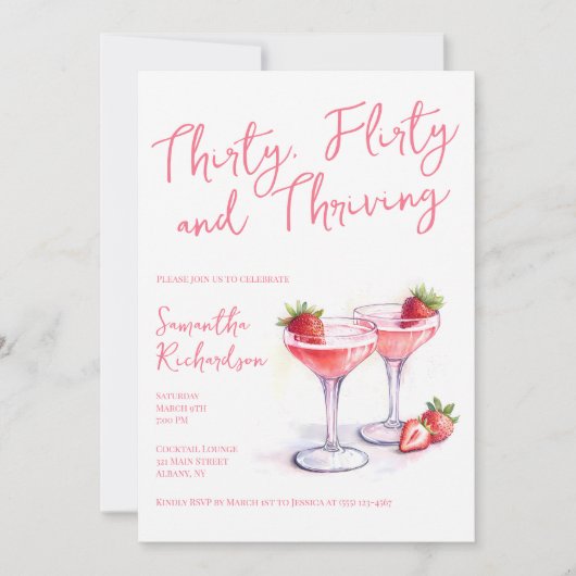 Dertig flirterige en bloeiende roze 30e verjaardag kaart (Voorkant)