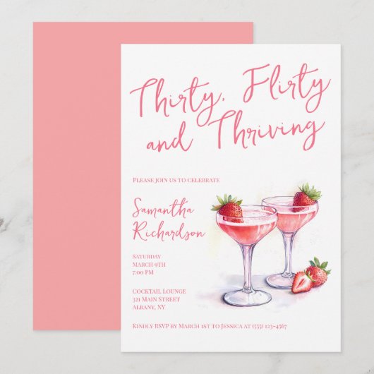 Dertig flirterige en bloeiende roze 30e verjaardag kaart (Voorkant / Achterkant)