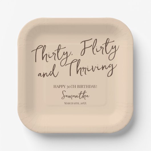 Dertig flirterige en bloeiende script 30ste verjaa papieren bordje (Voorkant)