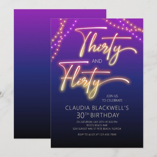 Dertig Flirty 30ste verjaardag uitnodiging (Voorkant / Achterkant)