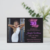 Dertig Flirty,30th Verjaardag Foto Roze Neon Zwart Kaart (Staand voorkant)