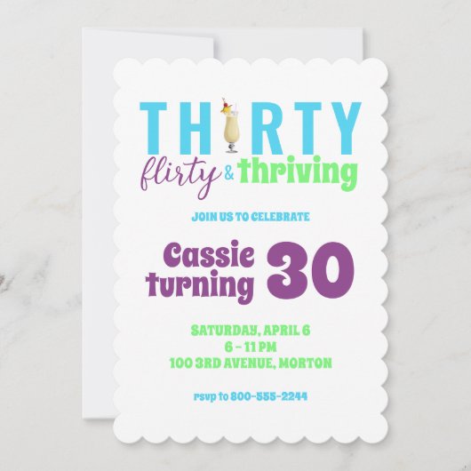 Dertig Flirty en bloeiende 30e Verjaardag Uitnodig Kaart (Voorkant)
