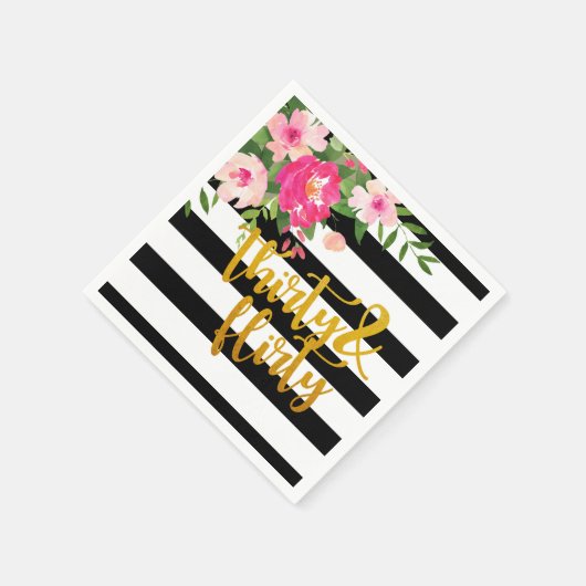 Dertig & Flirty servet - zwart/witte strepen (Hoek)