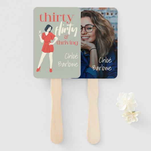 Dertig Flirty & Thriving gepersonaliseerde foto Handwaaier (Voorkant en achterkant)