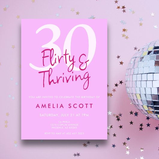 Dertig, Flirty Thriving Moderne Roze 30e Verjaarda Kaart