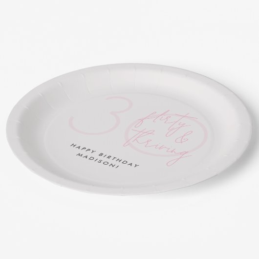 Dertig, Flirty Thriving Moderne Roze 30e Verjaarda Papieren Bordje (Gekanteld)