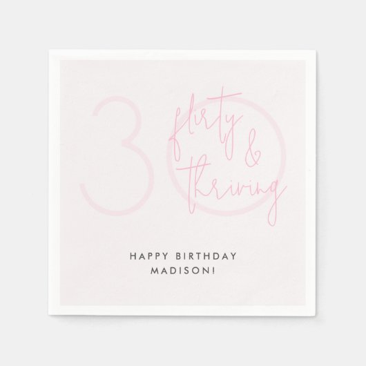 Dertig, Flirty Thriving Moderne Roze 30e Verjaarda Servet (Voorkant)