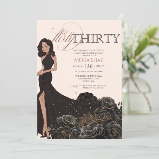 Dertig Glam Black & Roos Gold 30e verjaardag Kaart (Staand voorkant)
