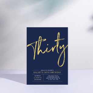 Dertig   Goud & Blauw Modern 30e Verjaardagsfeest Kaart