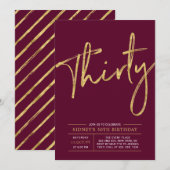 dertig | Goud & Bourgondië 30e verjaardagsfeest Kaart (Voorkant / Achterkant)