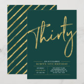 Dertig | Goud & Groen Modern 30e Verjaardagsfeestj Kaart (Voorkant / Achterkant)