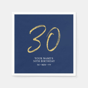 Dertig Goud & Marineblauwe Lettering 30e Verjaar Servet