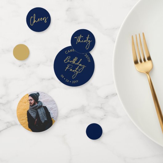 Dertig | Goud & Marineblauwe Moderne 30e Verjaarda Confetti (Groep)