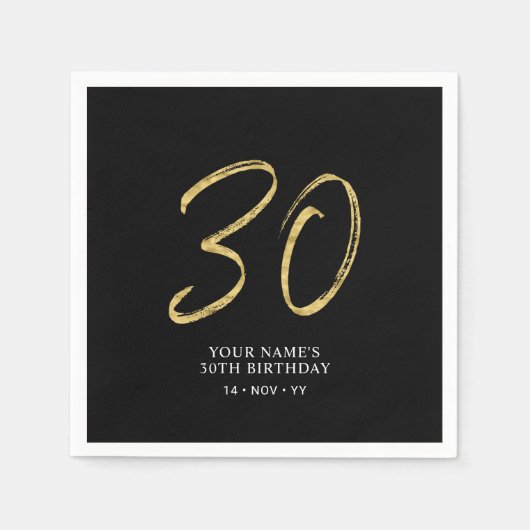 dertig | Goud & zwart Lettering 30e verjaardag Servet (Voorkant)