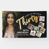 Dertig gouden 30e verjaardag foto's op zwart spandoek (Horizontaal)