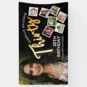 Dertig gouden 30e verjaardag foto's op zwart spandoek (Verticaal)