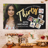 Dertig gouden 30e verjaardag foto's op zwart spandoek