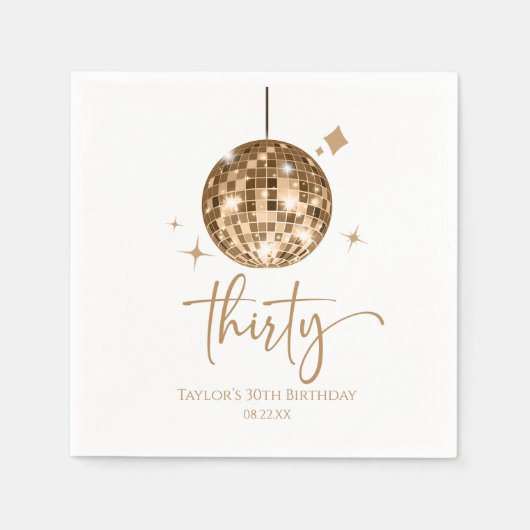 Dertig Gouden Disco Bal 30e Verjaardagsfeestje Servet (Voorkant)