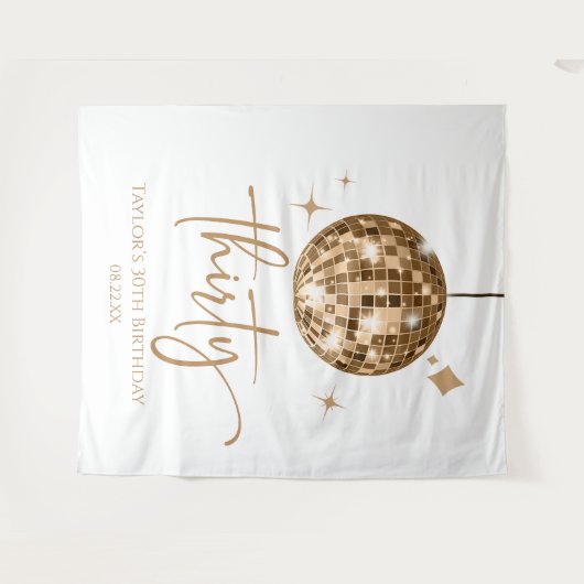 Dertig Gouden Disco Bal 30e Verjaardagsfeestje Wandkleed (Voorkant (horizontaal))