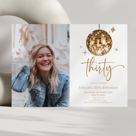 Dertig Gouden Discobal Foto 30ste Verjaardagsfeest Kaart