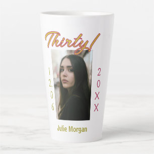 dertig gouden maroon foto naam datum verjaardag tr latte mok