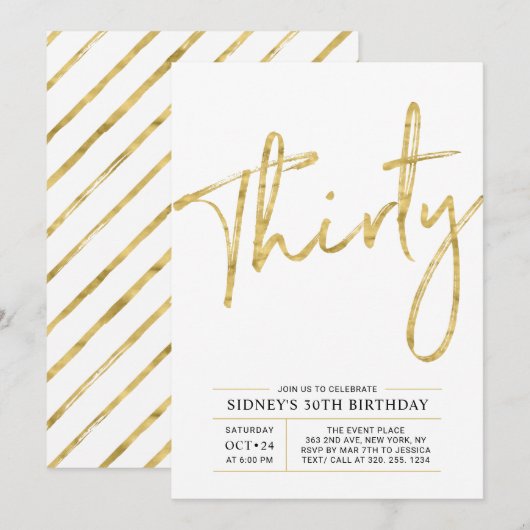 Dertig | Gouden moderne 30e verjaardag Kaart (Voorkant / Achterkant)
