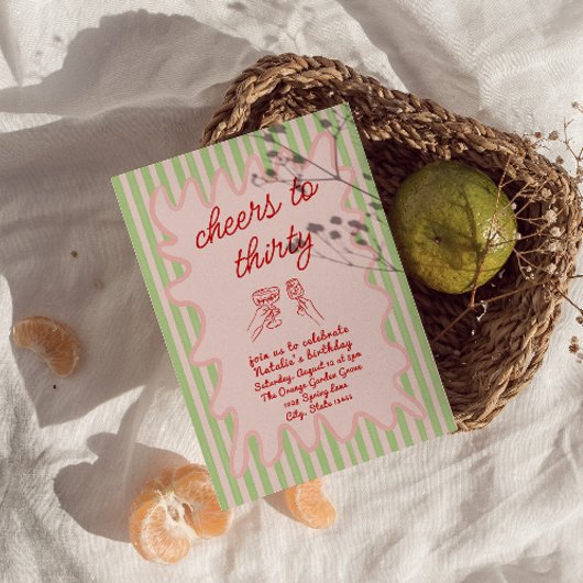 Dertig Hand Getrokken Kleurrijke Strepen Verjaarda Kaart