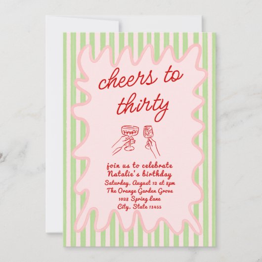 Dertig Hand Getrokken Kleurrijke Strepen Verjaarda Kaart (Voorkant)