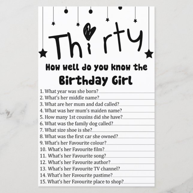 Dertig hoe goed ken je het verjaardagsmeisje? (Voorkant)