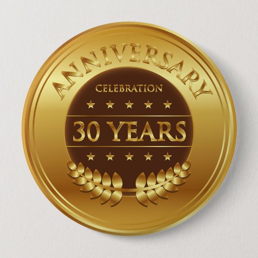 Dertig jaar Jubileum Celebration Gold Medal Ronde Button 4,0 Cm (Voorkant)