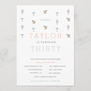 Dertig Martini Milestone Birthday Uitnodiging