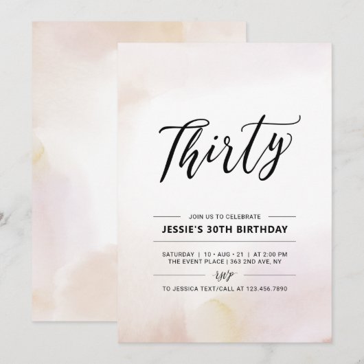Dertig | Minimale Waterverf van 30e verjaardag van Kaart (Voorkant / Achterkant)