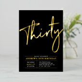 dertig | Modern Goud & Zwart 30ste verjaardagsfees Folie Uitnodiging (Staand Voorkant)