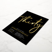 dertig | Modern Goud & Zwart 30ste verjaardagsfees Folie Uitnodiging (Gedraaid)