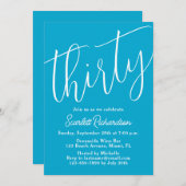 Dertig Modern Script Aqua Blue 30ste verjaardagsfe Kaart (Voorkant / Achterkant)