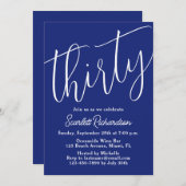 Dertig Modern Script Marine Blauw 30ste Verjaardag Kaart (Voorkant / Achterkant)
