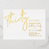 Dertig | Moderne goudprijs 30e verjaardag Folie Uitnodiging (Voorkant)