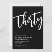 Dertig moderne zwarte en witte 30e verjaardag kaart (Voorkant)