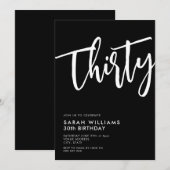 Dertig moderne zwarte en witte 30e verjaardag kaart (Voorkant / Achterkant)