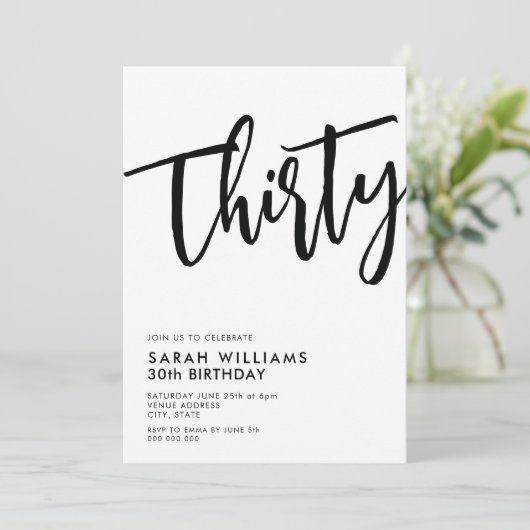 Dertig moderne zwarte en witte 30e verjaardag kaart (Staand voorkant)