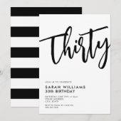 Dertig moderne zwarte en witte 30e verjaardag kaart (Voorkant / Achterkant)