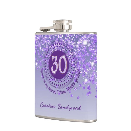 Dertig & Paarse Glitter & Drink Quote Heupfles (Links)