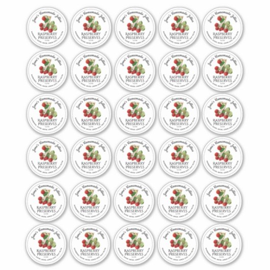 Dertig Raspberry Jelly 2" Mason Jar Lid Stickers (Voorkant)
