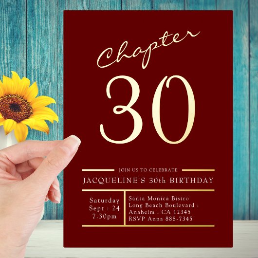 Dertig Red Gold 30e verjaardag van Gold Party Folie Uitnodiging