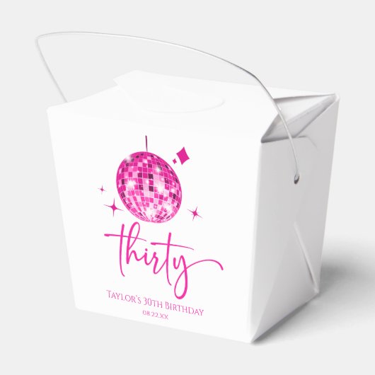Dertig roze discobal 30e verjaardagsfeest bedankdoosjes (Achterkant)