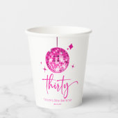 Dertig roze discobal 30e verjaardagsfeest papieren bekers (Voorkant)