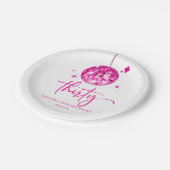 Dertig roze discobal 30e verjaardagsfeest papieren bordje (Gekanteld)