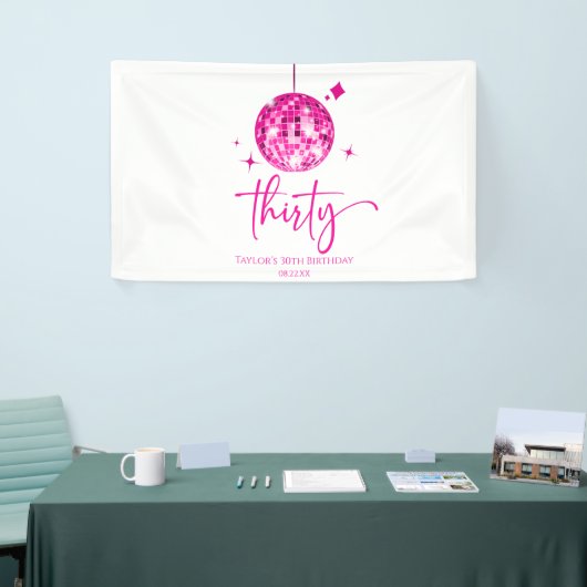 Dertig roze discobal 30e verjaardagsfeest spandoek (Beurs)